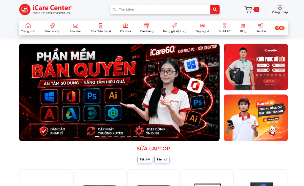 Mô hình Landing Page dịch vụ cứu dữ liệu của iCare Center