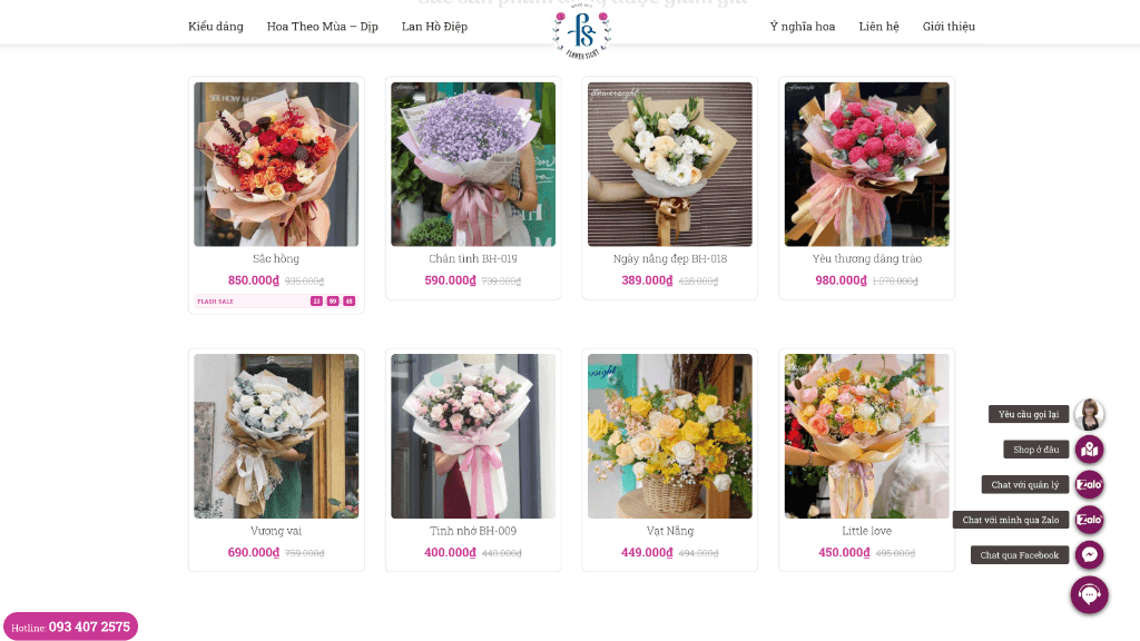Giao diện website thương mại điện tử FlowerSight.com