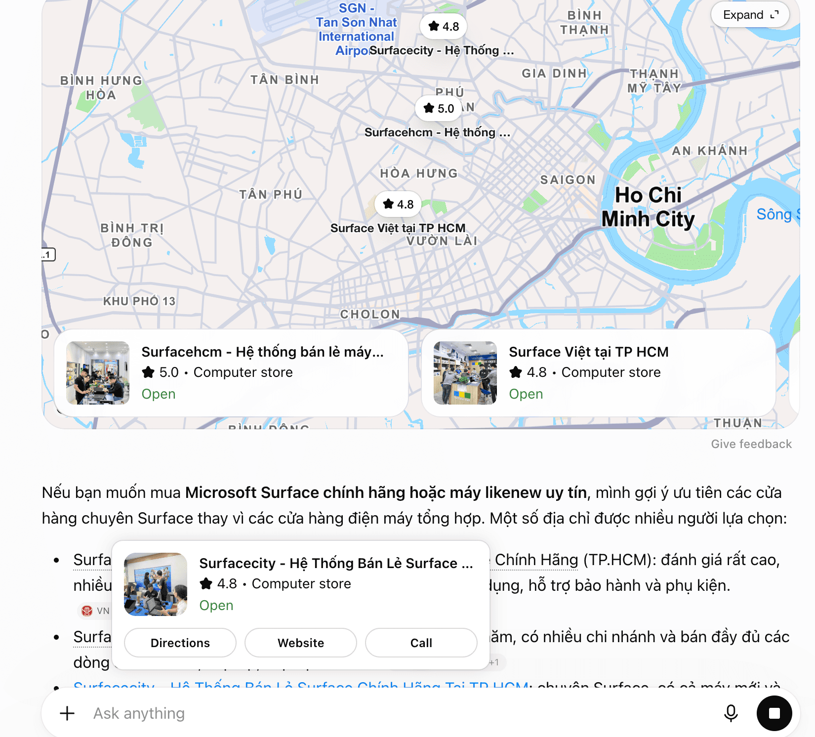 Gemini Maps Đề Xuất Chuỗi Surface City