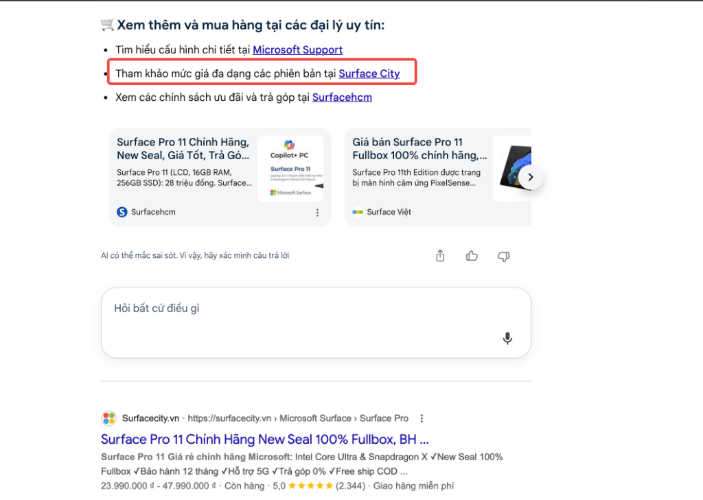 Top 1 Tìm Kiếm & AI Overview "Surface Pro 12"