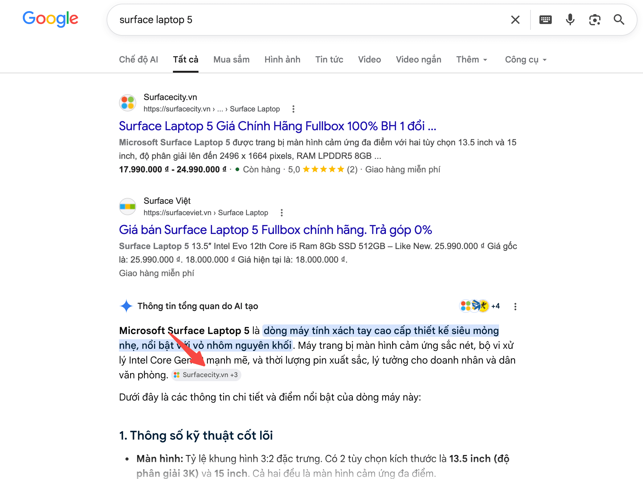 Top 1 Tìm Kiếm & AI Overview "Surface Laptop 5"