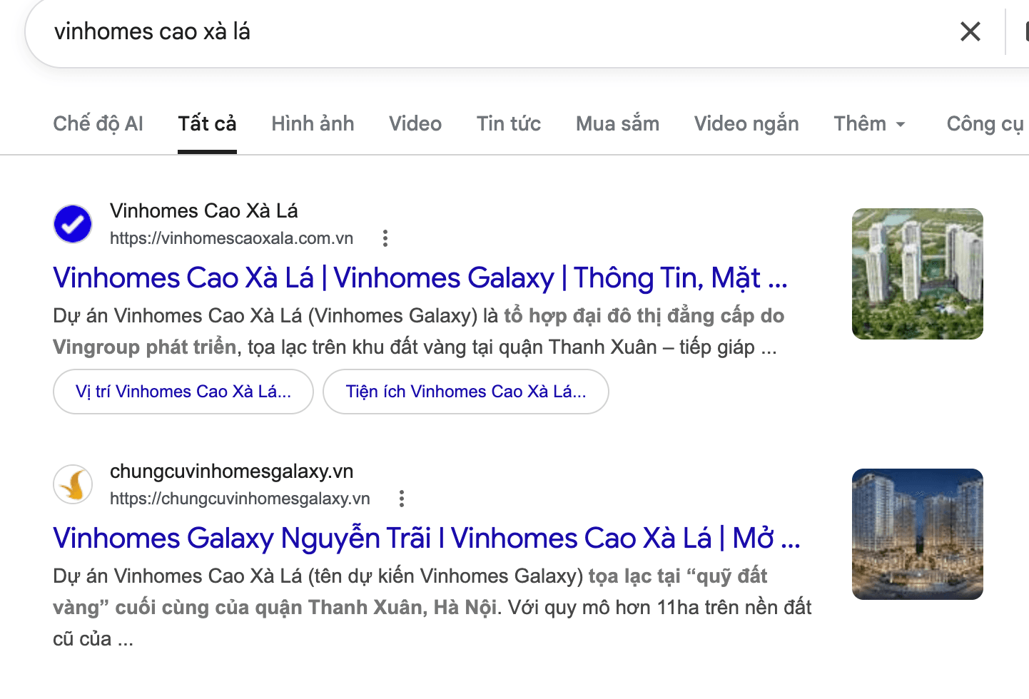 Top 1 & 2 Google Dự Án Vinhomes Cao Xà Lá