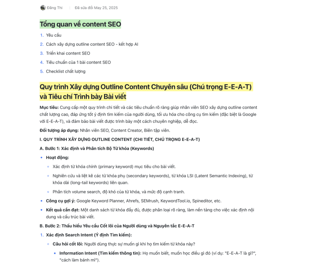 Tiêu chuẩn Outline E-E-A-T