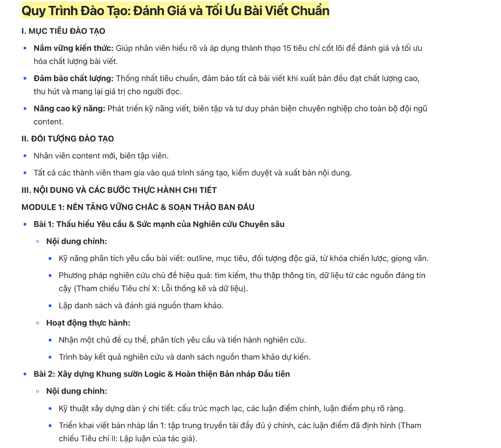 Quy trình đào tạo Content
