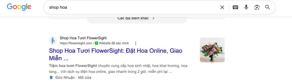 Chứng thực Top 1 Google - shop hoa
