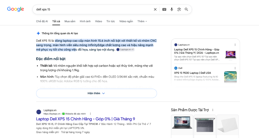 Google AI Overview & Top 1: Dell XPS 15