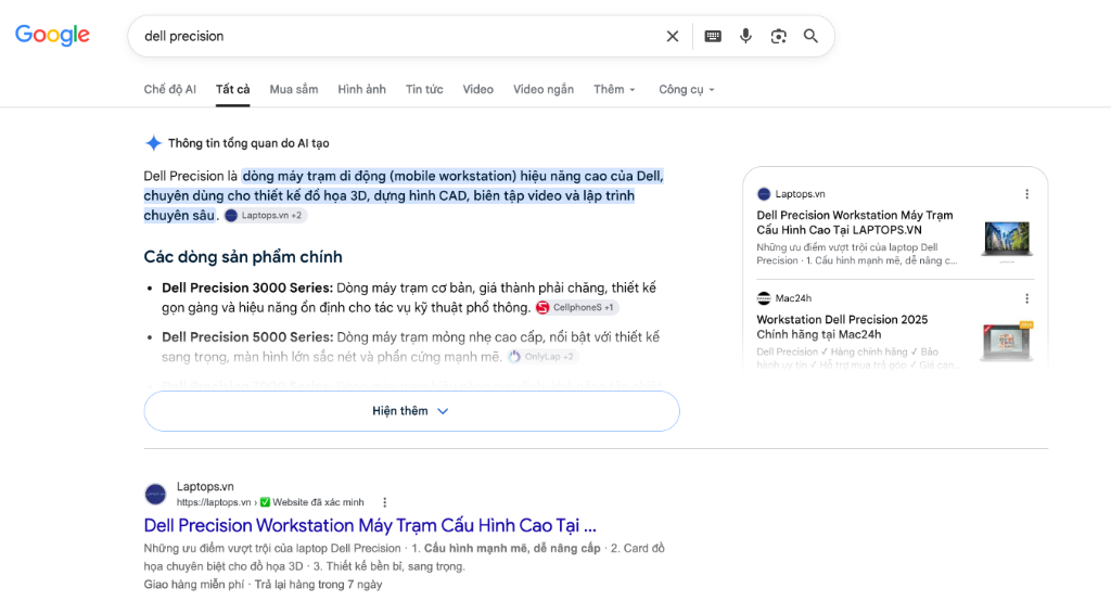 Google AI Overview & Top 1: Dell Precision