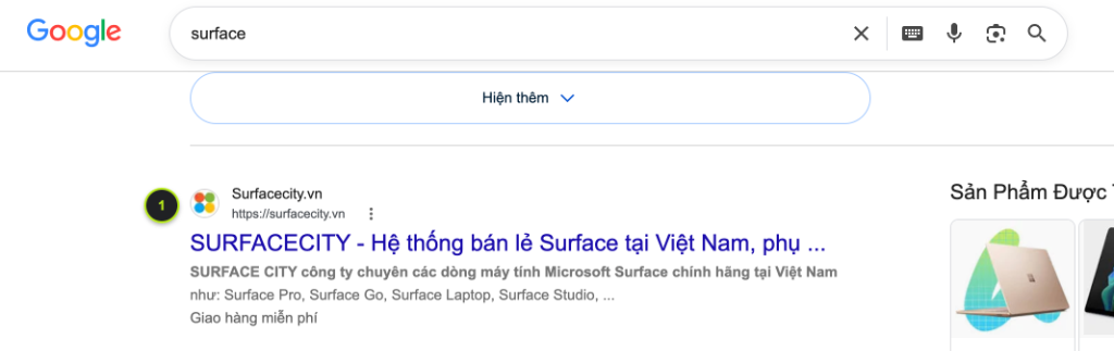 Google Top 1 Toàn Ngành: "surface"