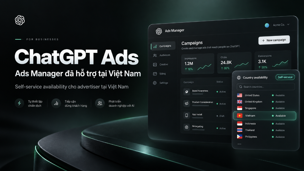 ChatGPT Ads Manager chính thức hỗ trợ hình thức Self-service tại Việt Nam