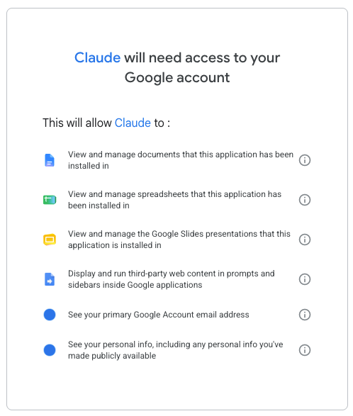 Phân quyền truy cập của Claude vào tài khoản Google Workspace