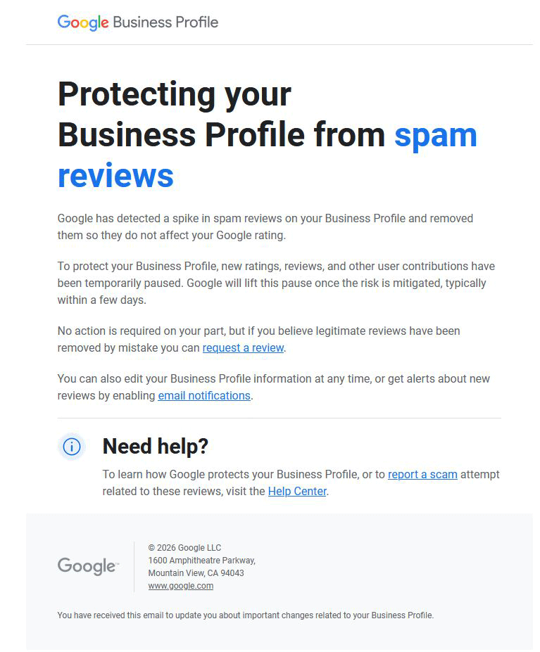 Google Business Profile cảnh báo phát hiện review spam tăng đột biến.