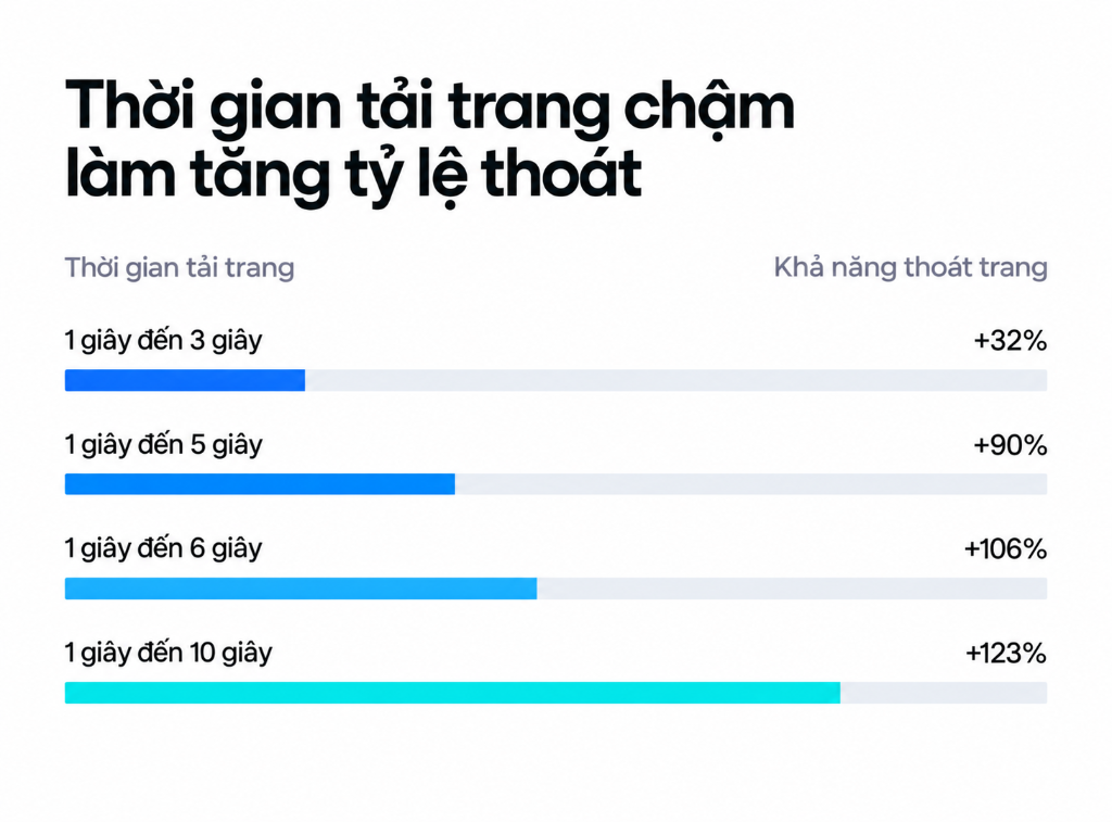 Biểu đồ thống kê thời gian tải trang chậm làm tăng tỷ lệ thoát