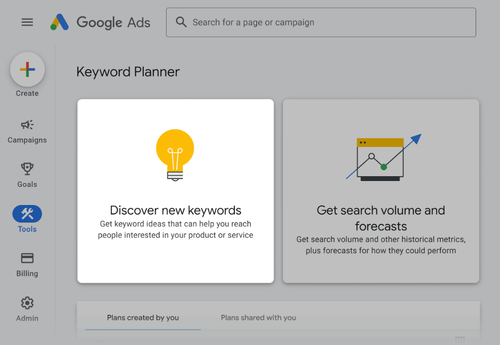Giao diện công cụ Google Keyword Planner tra cứu lượng tìm kiếm từ khóa