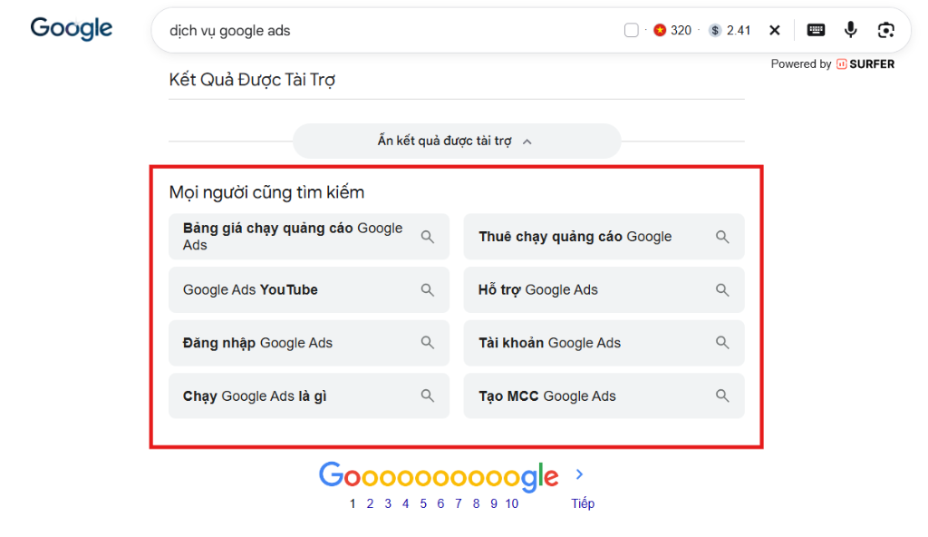 Gợi ý tìm kiếm mở rộng trong mục Mọi người cũng tìm kiếm của Google