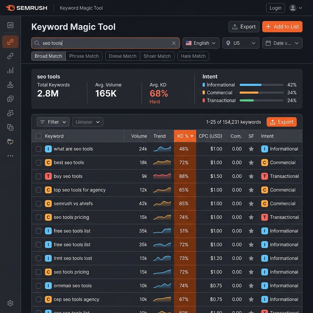 Công cụ Keyword Magic Tool của Semrush