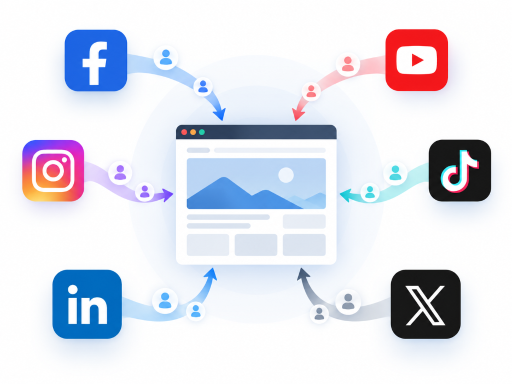 Hệ sinh thái mạng xã hội đa kênh kết nối và điều hướng lưu lượng về website