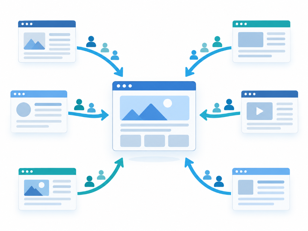 Mô hình luồng truy cập Referral Traffic từ các website đối tác trỏ về trang chính