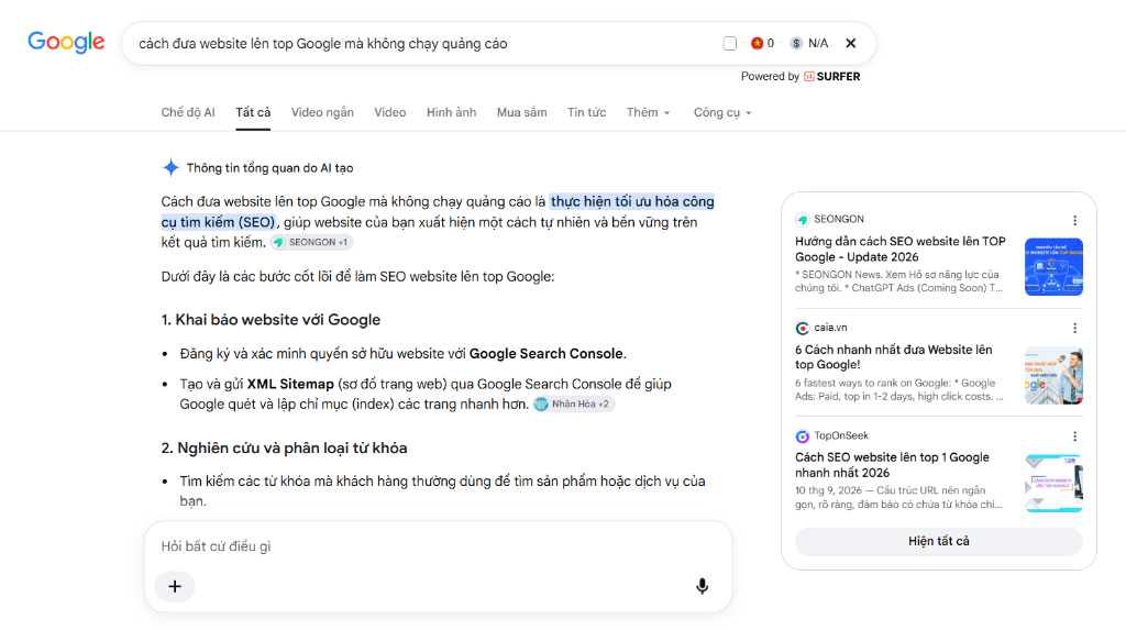 Google AI Overviews nhận diện ý định tìm kiếm về SEO ngay cả khi không có từ khóa SEO