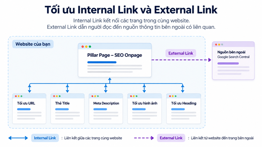 Sơ đồ tối ưu liên kết nội bộ Internal Link và liên kết ngoài External Link
