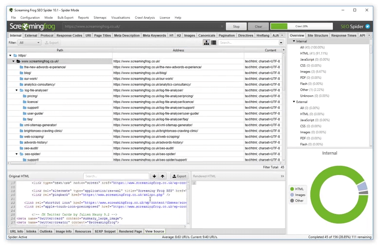 Screaming Frog SEO Spider quét và kiểm tra hàng loạt thẻ Title của website