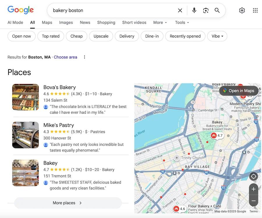 Tính năng Local Pack hiển thị bản đồ và địa điểm doanh nghiệp trên Google