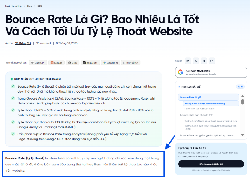 Viết câu trả lời ngay đầu bài theo mô hình Answer-First giúp tối ưu Featured Snippet