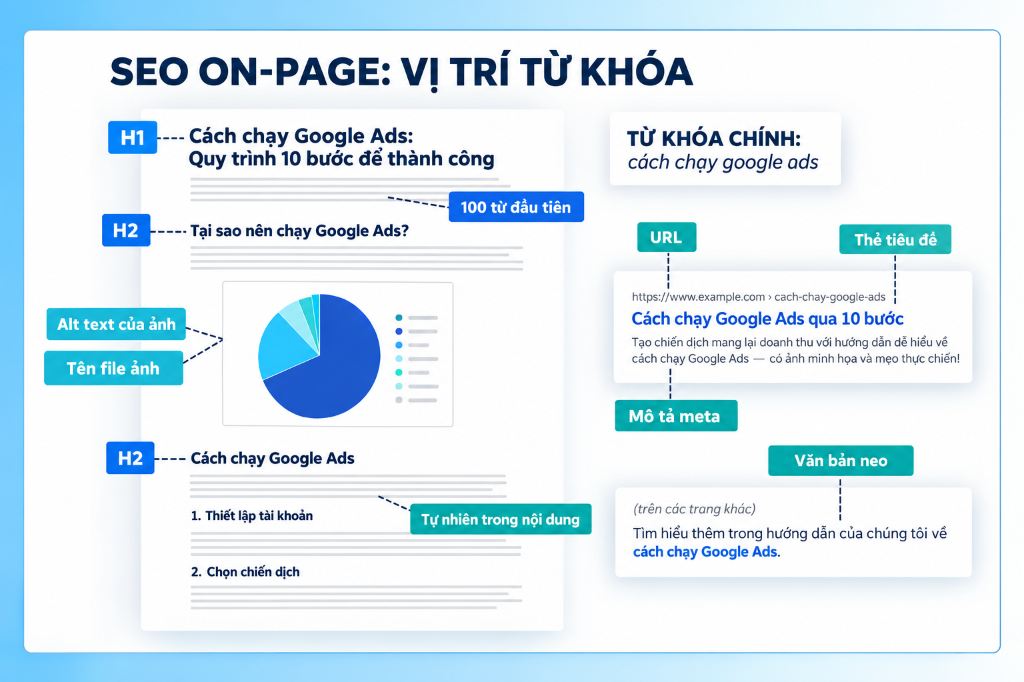 Vị trí đặt từ khóa tối ưu SEO On-page trên bài viết website