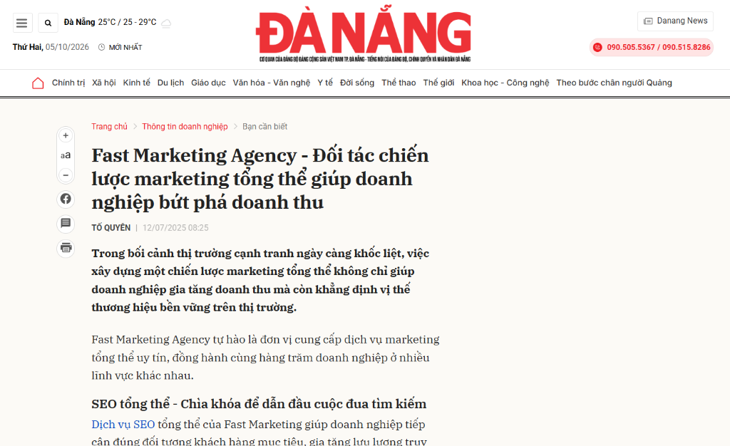 Bài viết PR giới thiệu Fast Marketing trên báo điện tử Đà Nẵng giúp gia tăng Referral Traffic